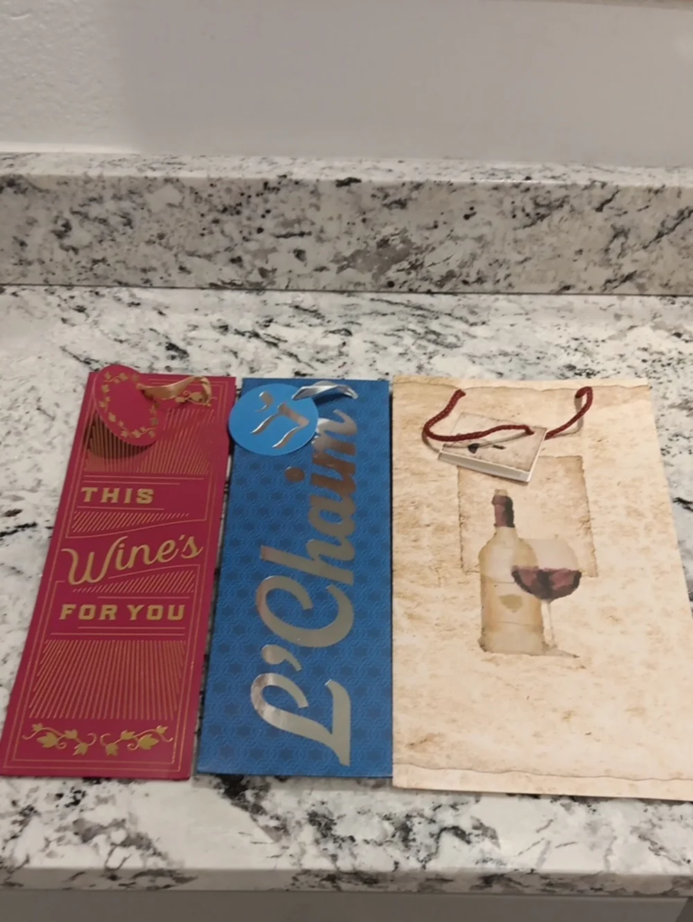 3 Wine Gift Bags Set - Red, Blue, Cream